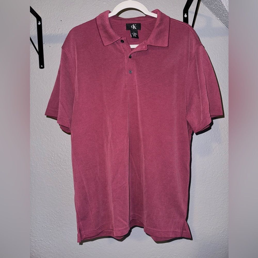 Calvin Klein button light redish shirt with stripes men size L